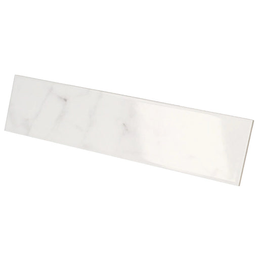 Carrara Gloss 7.5 x 30 white body ceramic wall tile with glossy marble effect finish