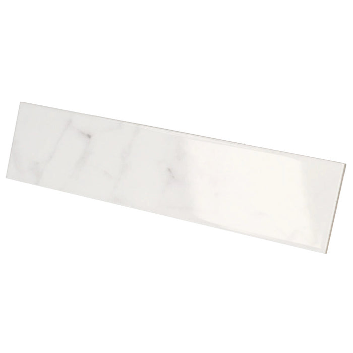 Carrara Gloss 7.5 x 30 white body ceramic wall tile with glossy marble effect finish