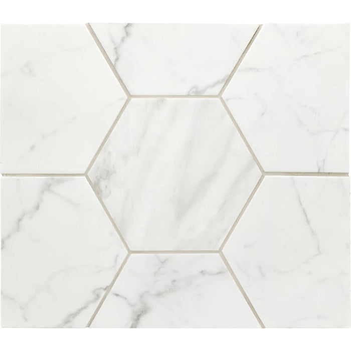 Carrara Hexagon Porcelain 17.5 x 20 Tile with matt marble effect finish