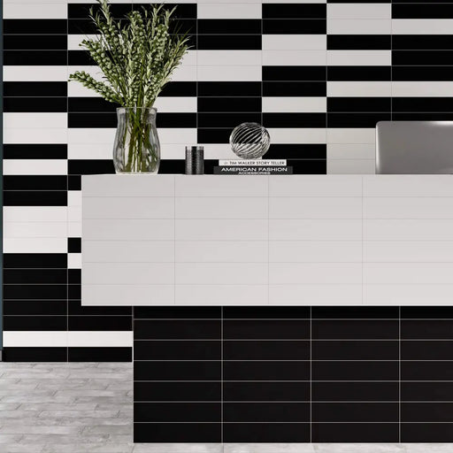 Chicago Matt White ceramic wall tile in a checkerboard-style wall layout