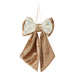 Taupe velvet-look bow with cream loops, a gold flower centre and a ribbon hanging loop