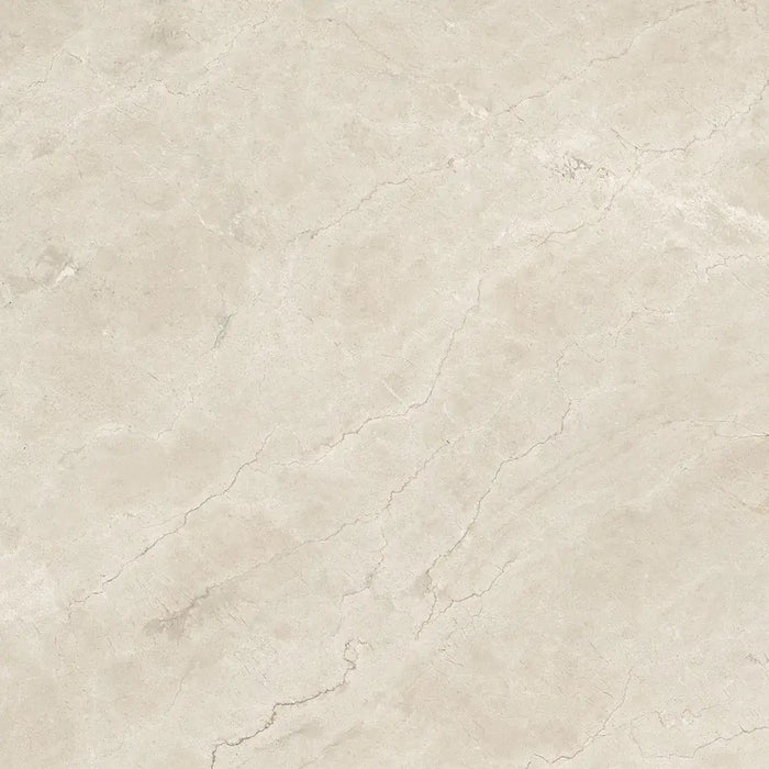 Close-up marble-effect veining detail of Dakota Cream porcelain tile