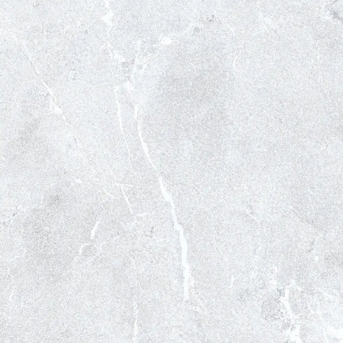 Close-up stone-effect texture of Eternia Compact White porcelain tile