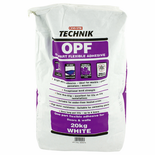 Evo-Stik Technik OPF S1 White 20kg – flexible standard-setting tile adhesive for walls and floors