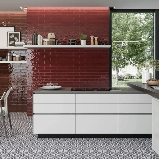 Fashion Burdeos glossy ceramic wall tile as a kitchen splashback