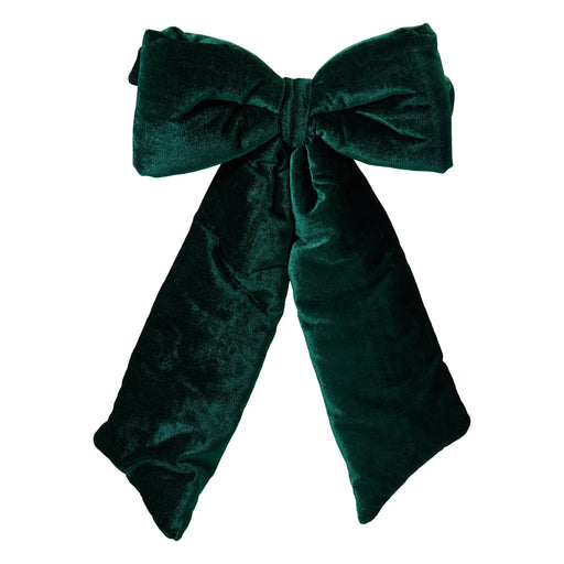 Padded dark green velvet-look chair bow with full loops and long tails
