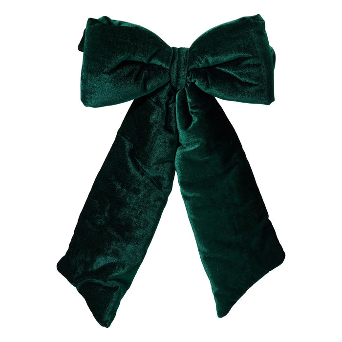 Padded dark green velvet-look chair bow with full loops and long tails