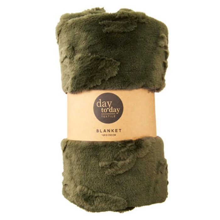 Green Deer Blanket, rolled, with raised deer head pattern, 120x150cm