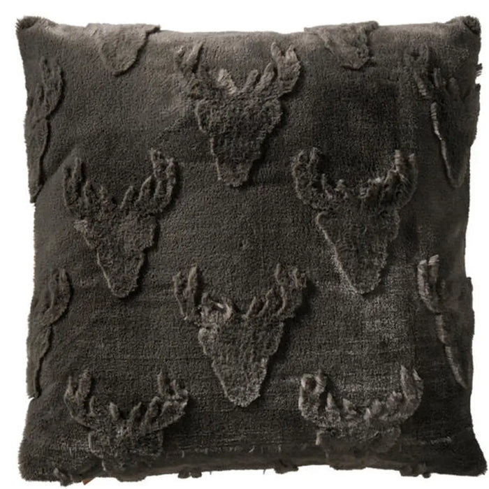 Green Deer Cushion with raised deer head pattern, 45x45cm