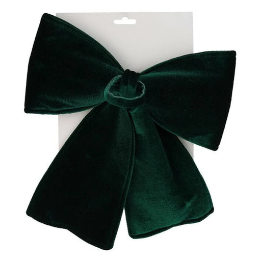 Dark green velvet bow with long tails and a hanging loop