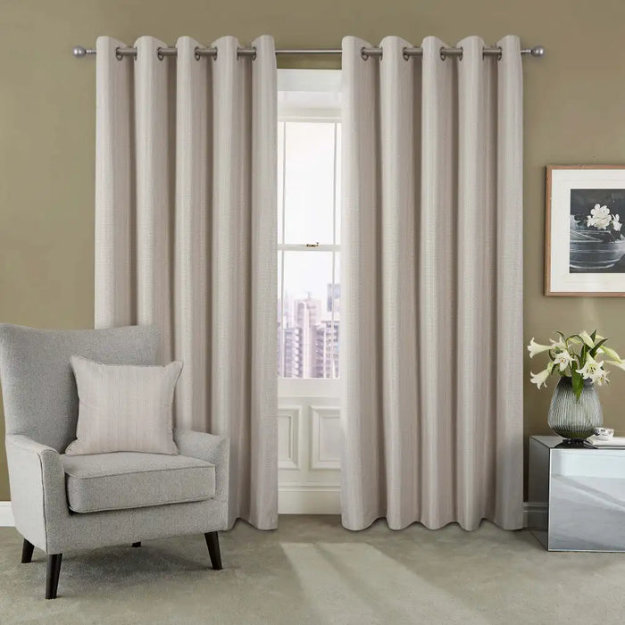 Jacob Beige thermal blackout interlined curtains with eyelet heading