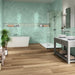 Koen Caramello wood-look porcelain tiles in a contemporary bathroom
