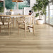 Koen Caramello wood-effect porcelain floor tiles in a contemporary dining room