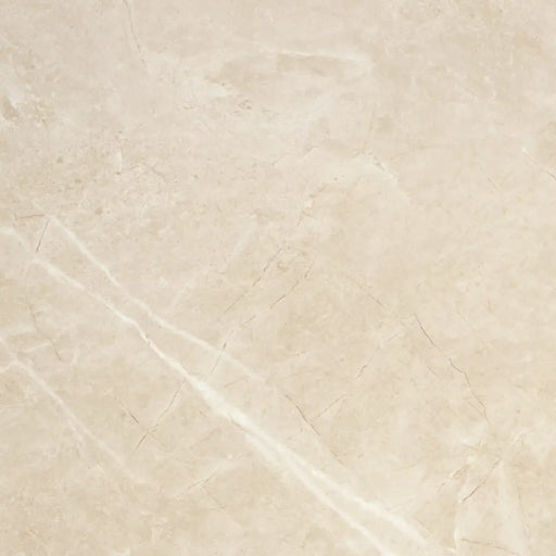 Close-up marble-effect veining detail of Lacock Cream satin porcelain tile