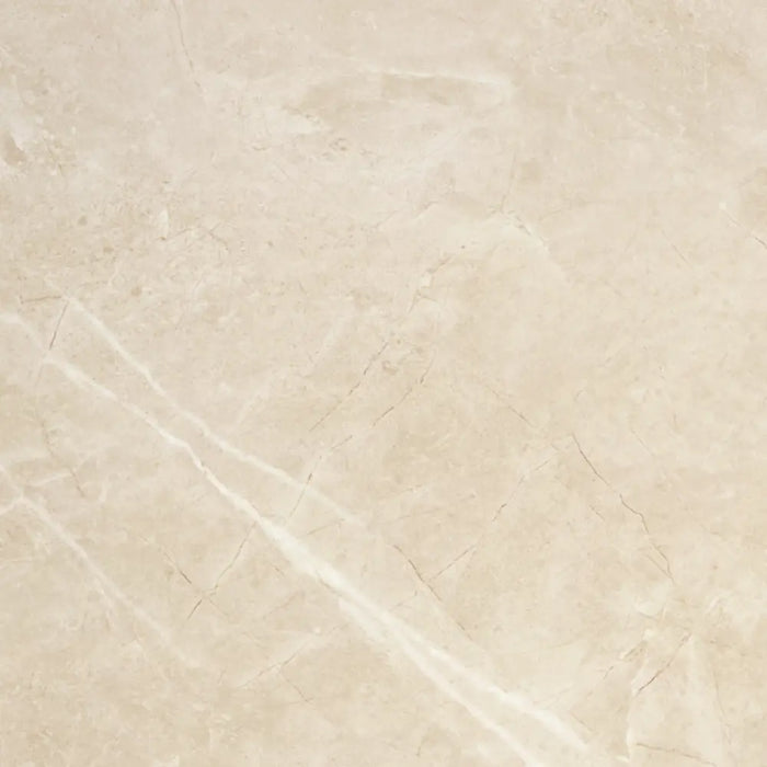 Close-up marble-effect veining detail of Lacock Cream satin porcelain tile