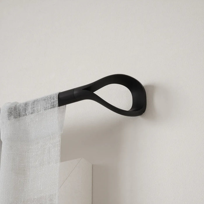 Loop matt black curtain pole wall-mounted bracket with sheer curtain