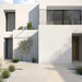 Memory Marfil porcelain tile used as exterior paving outside a modern house
