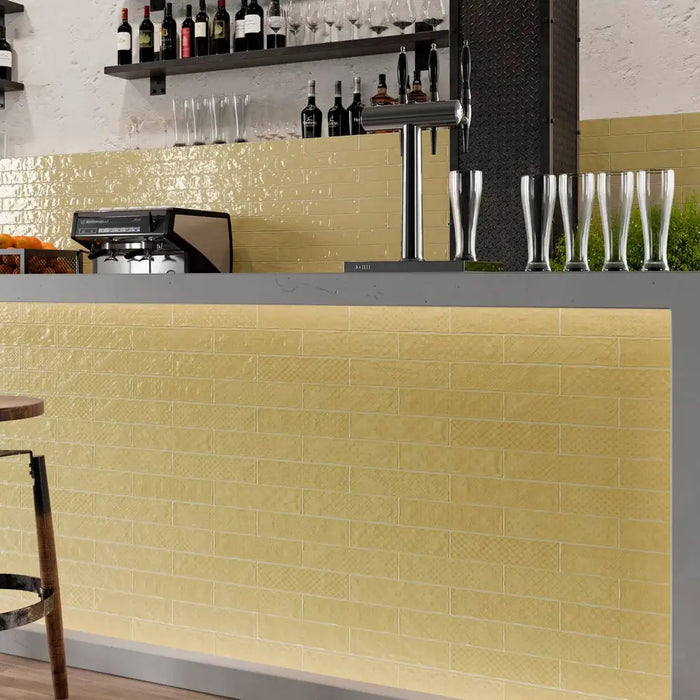 Music Lemon glossy ceramic wall tile as a bar feature wall