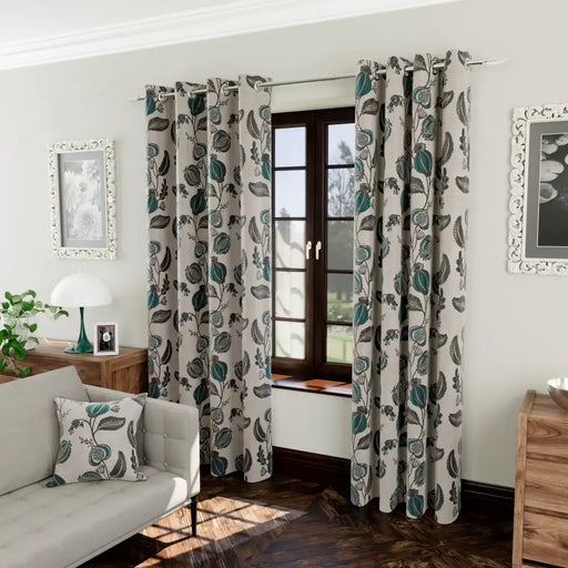 Petal Marine interlined curtains with delicate floral pattern and elegant drape