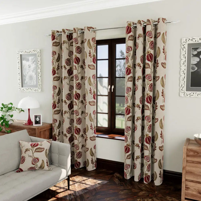 Petal Rosegold floral interlined eyelet curtains with a soft metallic finish