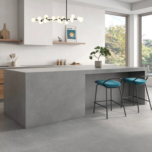 Portland Blanco porcelain tile floor in a modern kitchen setting