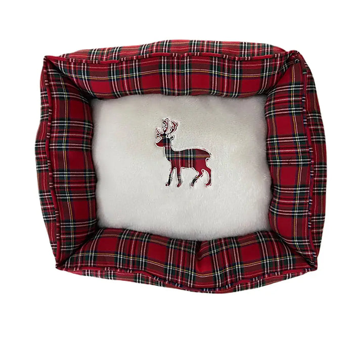 Rectangle Christmas Pet Bed with Reindeer Design