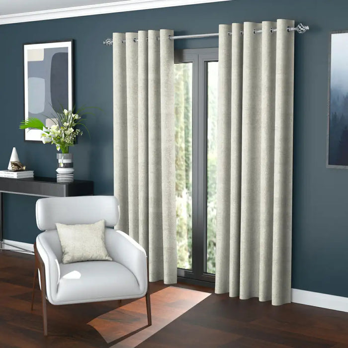 Sahara Parchment fleece-lined eyelet curtains for a warm neutral interior look