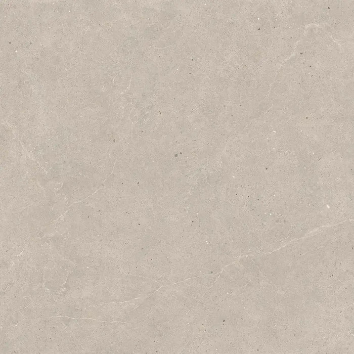 Close-up mud-toned stone-effect surface detail of Serena Mud porcelain tile