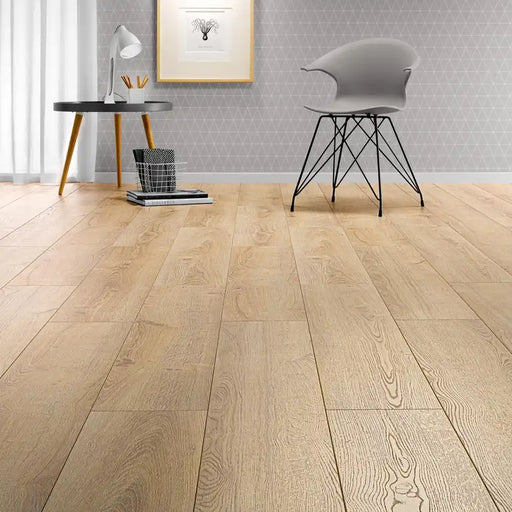 Shannon 12mm laminate flooring in a bright, modern living room