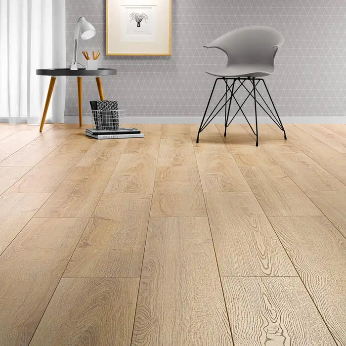 Shannon 12mm laminate flooring in a bright, modern living room