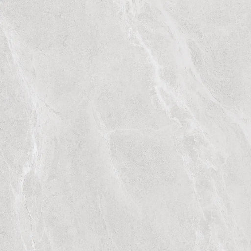 Close-up of Silea Blanco Rectified 60x60 porcelain tile with soft white stone-effect veining