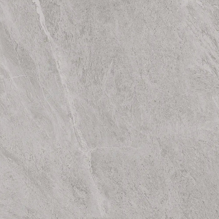 Close-up of Silea Gris Rectified 60x60 porcelain tile with soft grey stone-effect veining