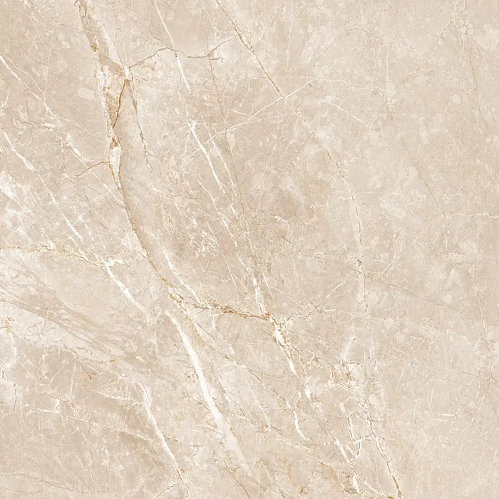 Close-up of Syrah Ivory Matt Porcelain 60x60 tile showing ivory marble-effect pattern with natural veining