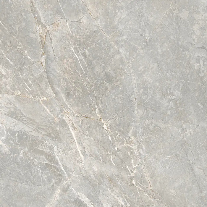 Close-up of Syrah Light Matt Porcelain 60x60 marble-effect tile with soft grey tones and elegant white veining