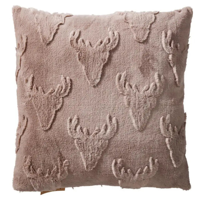 Taupe Deer Cushion with raised deer head pattern, 45x45c
