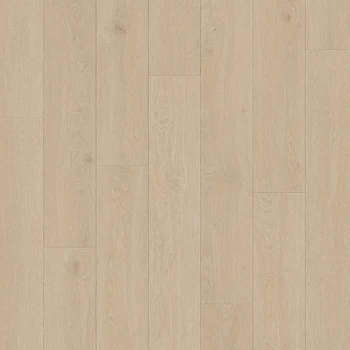 Close-up wood-grain detail of Pergo Visby Light Grey oak laminate flooring