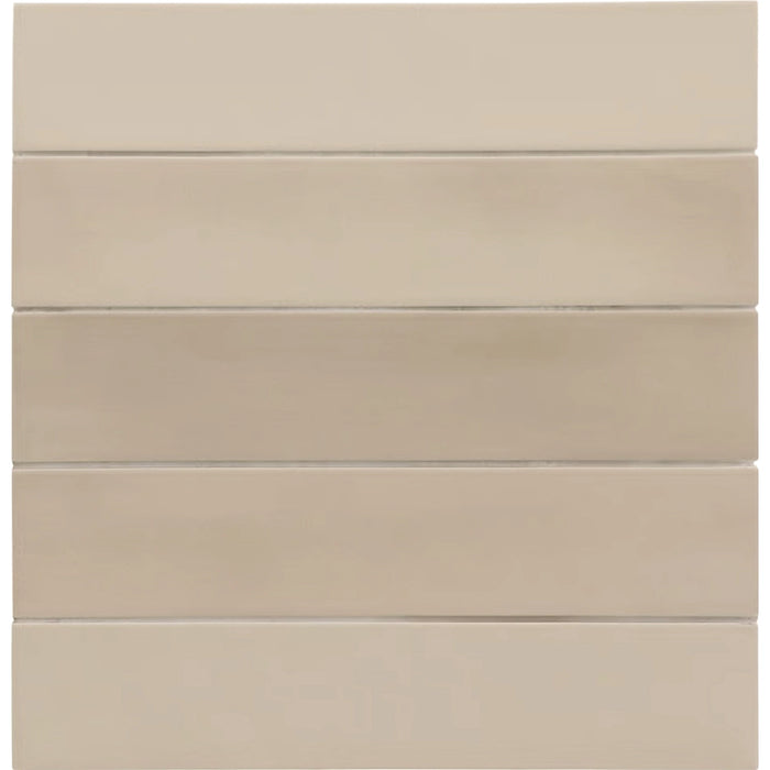 Wadi Beige 6x30 matt porcelain tiles installed in a stacked layout