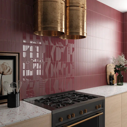 Wadi Decor Garnet patterned porcelain tile in a feature wall setting