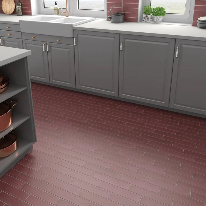 Wadi Garnet porcelain tile used on a kitchen floor and wall