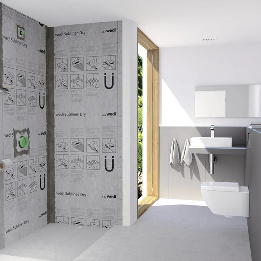 Wedi Subliner Dry installed on shower walls and floor before tiling