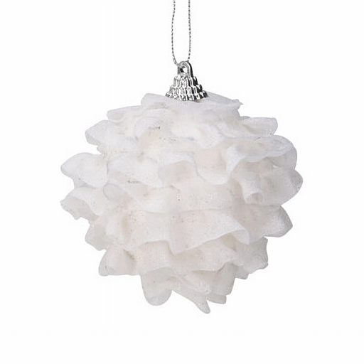 White Glitter Pinecone Shape Xmas Bauble