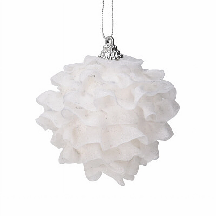 White Glitter Pinecone Shape Xmas Bauble