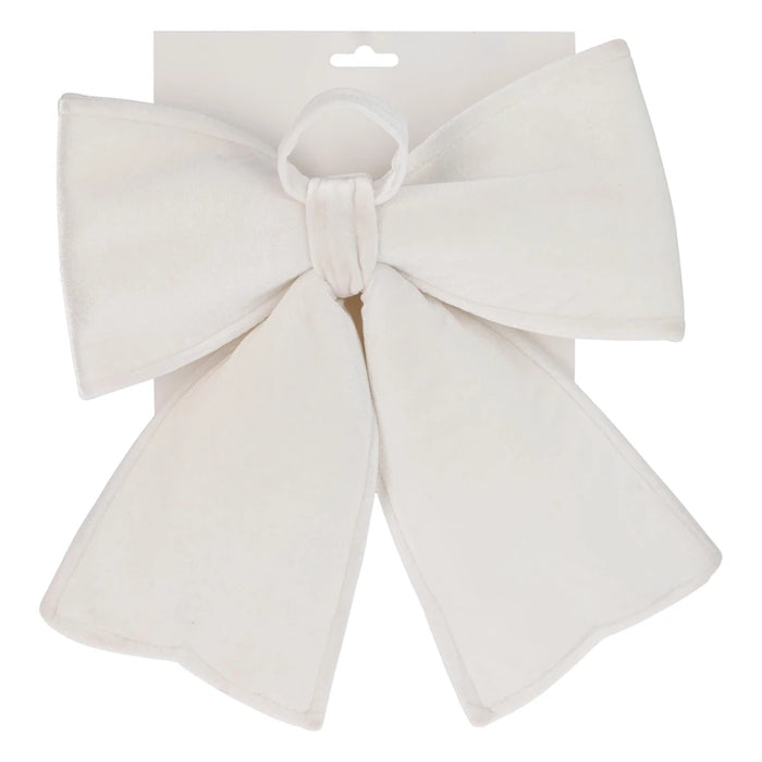 White velvet bow on a backing card, smaller view