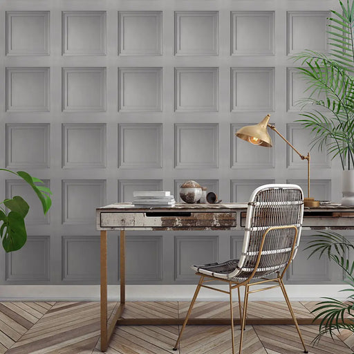 Grey Panelling Effect Wallpaper