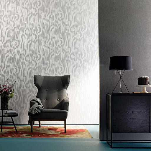 The French chic beautiful zebra look motif wallpaper in muted grey and silver natural colours