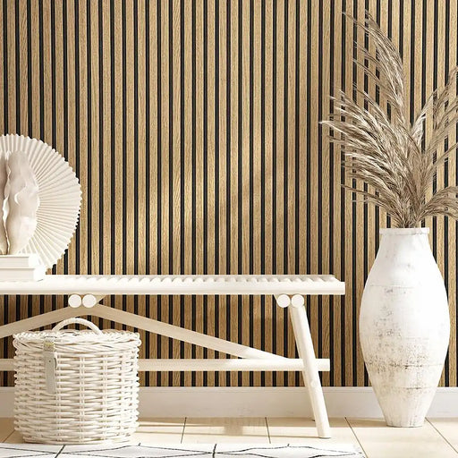 Wood-look pattern wallpaper that is visually hardly distinguishable from real wood panels