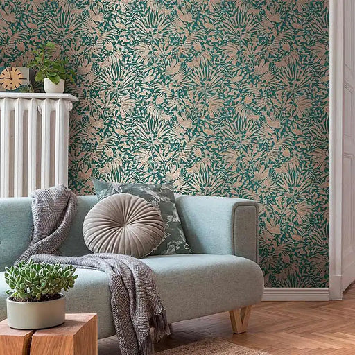 Trendy design green wallpaper with stylized leaves and shiny highlights