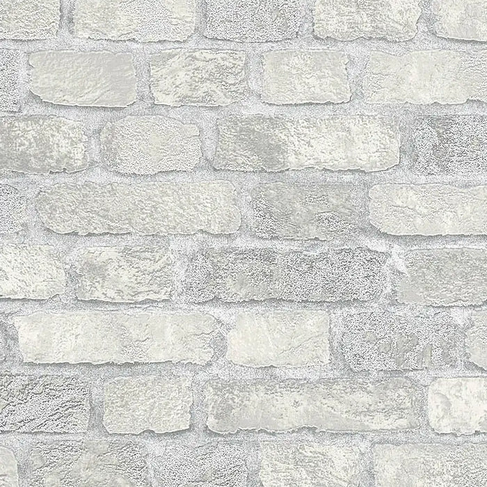 3D brick wall effect wallpaper in cream and grey