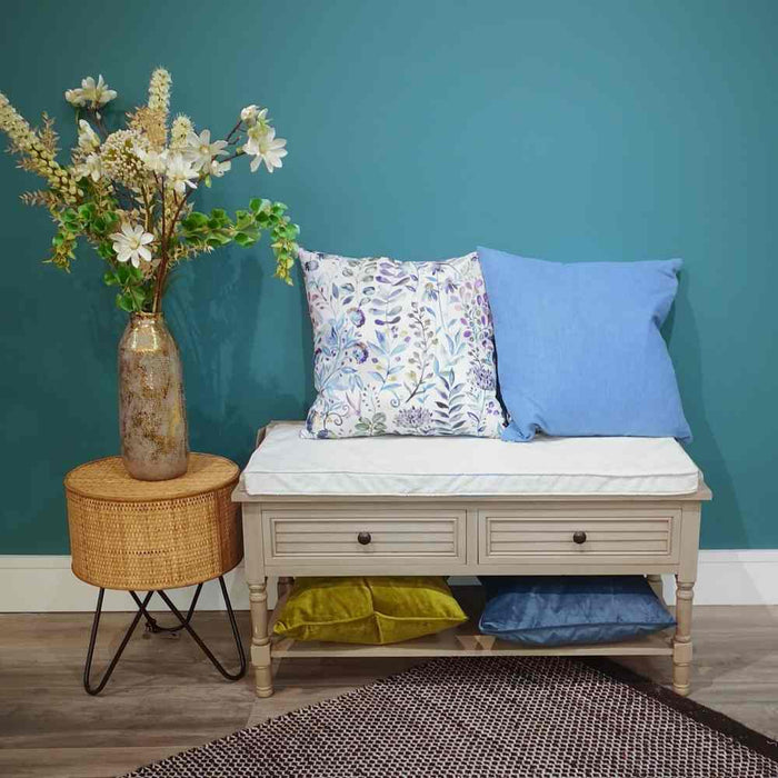 Cushion bench with Ashley Wilde blue buds floral cushion