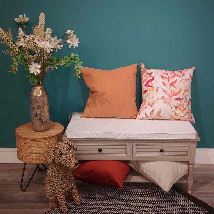 Cushion bench with Ashley Wilde copper leaves floral cushion